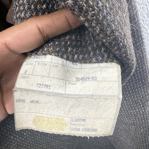 VINTAGE‎ Tweed Jacket Mens 42L Brown Herringbone Wool 2 Button Sport Coat Retro - Picture 9 of 16